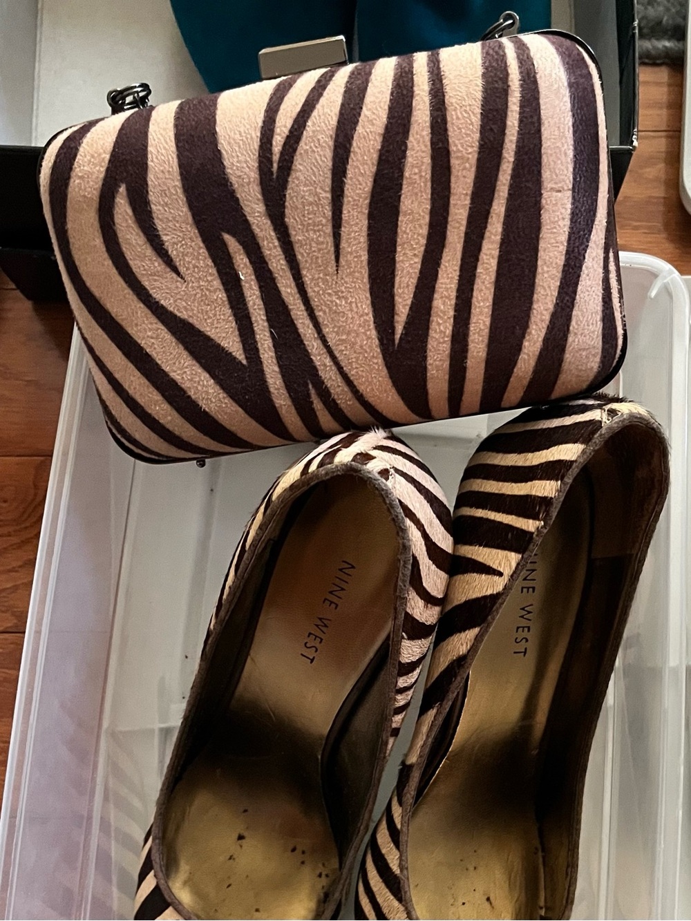 Nine West Zebra Print Clutch in Brown and Cream